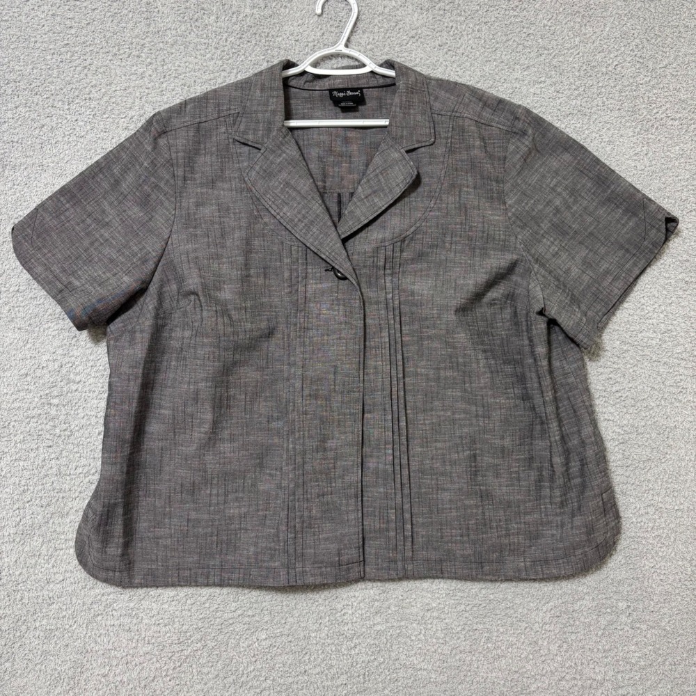 Work Office Lightweight Blazer Top Short Sleeve Brown Cotton Blend Plus Size 3X